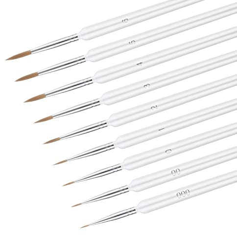 9pcs Pinceaux Pointe Fine, Pinceaux de Peinture Miniatures avec 9 Tailles Détail Pinceau en Bois Pinceaux à Pointe Fine pour Aquarelle Acrylique Peinture Faciale Dessin de Modèles (Blanc)