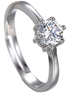925 Silber 2,0 Karat Runde Brillantschliff Zirkonia Verlobung Brauthochzeit Statement Ring für Männer und Frauen Paare Einstellbar