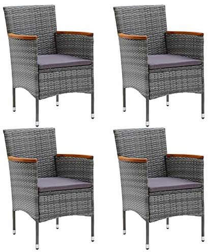 Keketa Gartenstühle mit Kissen Gartensessel Sessel Stuhl Gartenstuhl Rattanstuhl Rattansessel Rattanstühle Balkonstühle Terrassenstühle 4 STK. Poly Rattan Grau