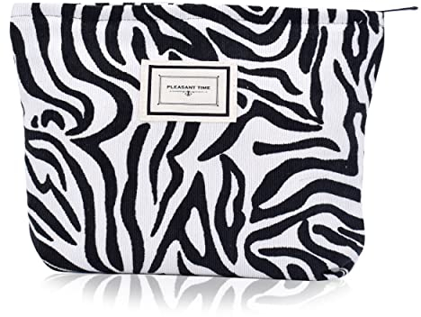 Damen Kosmetiktasche Kulturtasche für Reisen Make-up Tasche Stickerei Blume Multifunktion Organizer Pouch Bag Mäppchen Klein Canvas Handbag Zebra