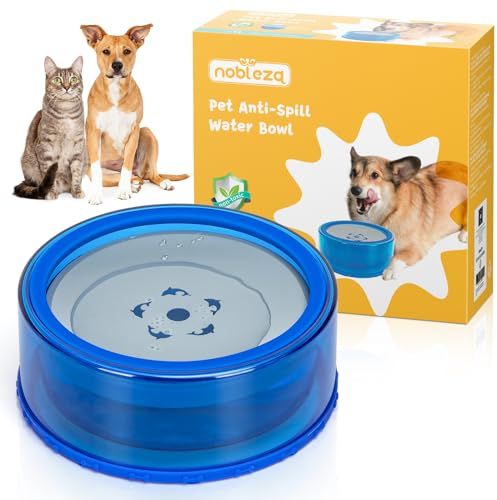 Nobleza Non Spill Dog Water Bowl, Anti Spill Pet Water Bowl, Slow Drinking Dog Bowls Anti-Choking Transparent Travel Floating Pet Bowls for Dogs Puppy Cat, 35oz/1L Capacity, Blue