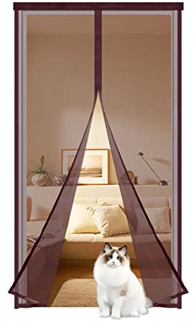 Zanzariera Magnetica Porta Finestra 160x240cm,Tenda Magnetica Zanzariera con Calamita Anti Zanzare Insetti,Non è Necessario Praticare Fori, Chiusura Automatica Traspirante Zanzariere,Marrone