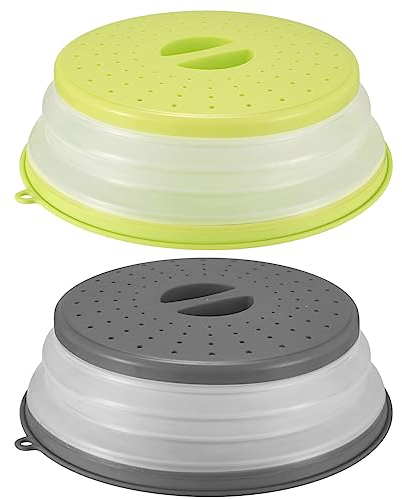 YiPHomn Cubierta de Microondas Plegable, 2 Pcs Tapadera de Microondas con Gancho 26.5cm para Prevenir Salpicaduras en Frutas y Verduras, Cesta Filtrante, Canasta de Frutas