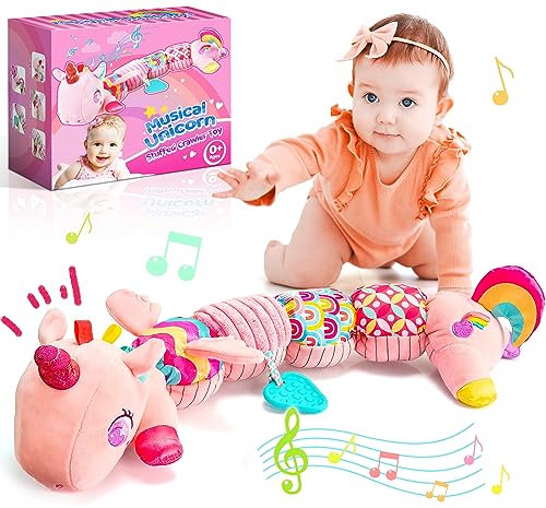 Toyzey Baby Spielzeug Einhorn Raupe Musikalisches Plüschtier，Babyspielzeug 0-6 Monate Baby Geschenk Geburtsgeschenk (Rosa-1)
