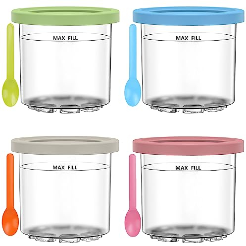 Creami - Recipiente para helados de 16 onzas | Vasos y tapas de repuesto adicionales, solo compatible con la serie NC301 NC300 NC299AMZ (4 unidades, azul, rosa, verde, amarillo) (4)