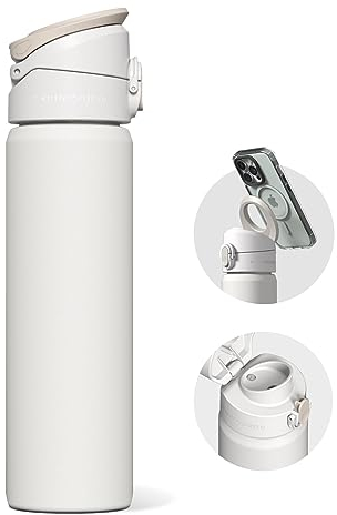 RHINOSHIELD AquaStand MagSafe-kompatible Wasserflasche 700ml | Edelstahl-Flasche ohne Strohhalm, Sportflasche mit MagSafe-kompatiblem Griff, Stativ mit einstellbaren Winkeln - Weiß