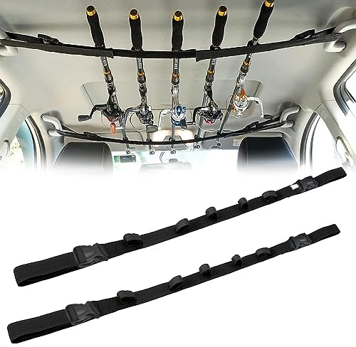 Amindz 2 pezzi Canna da pesca stand, Porta canna da pesca per auto, Cinghia per asta a 5 fori, regolabili da 55 a 78 pollici per canna da pesca, accessori da pesca (nero)