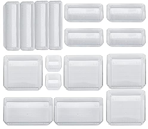 Mkitnvy Organizador de cajones de 16 piezas, transparente, para oficina, dormitorio, cocina, plástico transparente