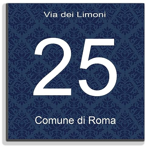 Stileitaliano numero civico moderno personalizzato esterno ed interno in alluminio targa moderna numeri civici (Blu damascato)
