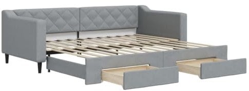 vidaXL Tagesbett, Sofabett Ausziehbar mit Schubladen, Gästebett Schlafsofa für Schlafzimmer Wohnzimmer, Sofa Ausziehbett, Hellgrau 90x200cm Stoff