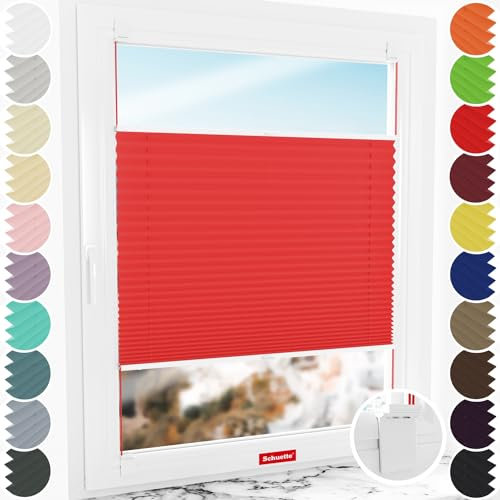 Schuette® Plissee ohne Bohren zum Kleben ● Thermo Kollektion: Cherry Charm (Rot) ● 50x100cm (Breite x Höhe) ● Suprafix Faltrollo Klebehalterung ● Bequeme Rollo Montage inkl. Video