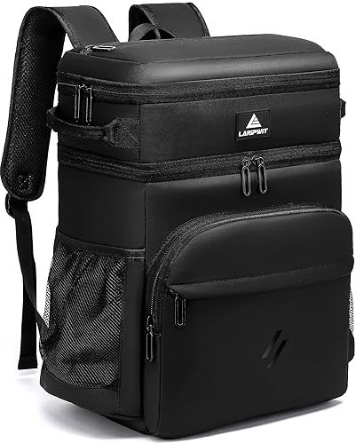 Laripwit Picknick-Rucksack, Kühltasche, 54 Dosen, schwarz, isoliert, auslaufsicher, Lunch-Rucksack mit Kühlfach, groß, doppelstöckig, weiche Kühltasche für Strand, Camping, Reisen