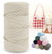 LEREATI Polyester Macrame Cord 4mm x 150m Braided Cord Thick Macrame Rope Yarn Crochet Cord, Polyester Yarn for Crocheting, Bags, Wall Hangers, Rug, DIY Crafts (Off Weiß)