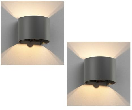 ledscom.de 2 Stück Wandleuchte RUNEL, Bewegungsmelder, für außen, anthrazit, IP65, Up & Downlight + LED Lampe 501lm, warmweiß