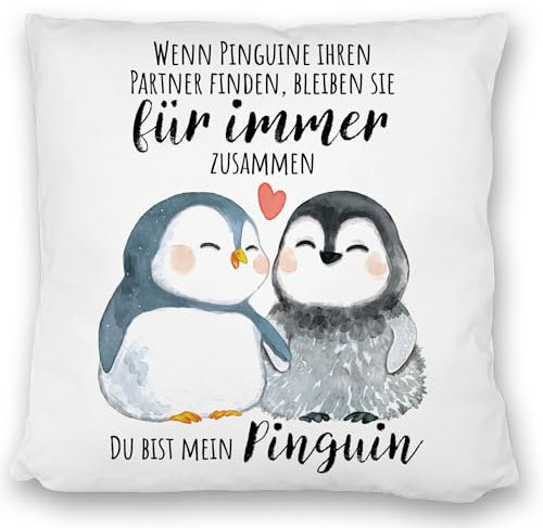 speecheese Pinguinpärchen Kissen satiniert mit Spruch Du bist Mein Pinguin EIN niedliches DekoKissen satiniert für verliebte Paare Romantisches Pinguin Motiv Pinguinpaar Spruch Pärchen