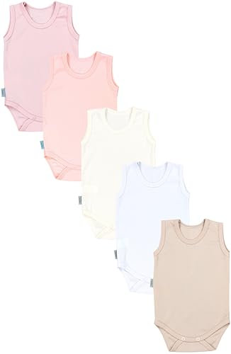 TupTam Body Neonato Senza Maniche 5 Pezzi – Body Bambina in Cotone, Perfetto per Estate o come Intimo, Bianco Ecru Beige Rosa Cipria Albicocca, 98
