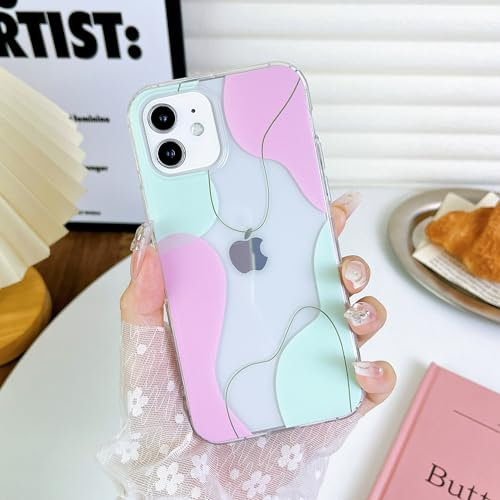 DEFBSC Compatible with iPhone 11 Case(6.1 inch), Transparent Color Mix Aesthetic Design Soft TPU Bumper Slim Thin Shock-Absorbing Protective Phone Cover - Green Pink