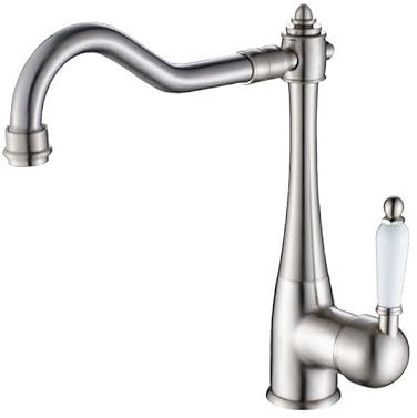 ZYCDP Mitigeur Evier Cuisine Vintage, Robinet de Cuisine Laiton Monocommande Mitigeur Cuisine eau Chaude et Froide Brossé