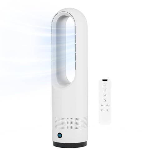 Faryuan Bladeless Fan, 22 Inch 80° Oscillating Cooling Tower Fan with Remote Control, 9H Timer, 8 Speed, Portable Silent Cooling Fan for