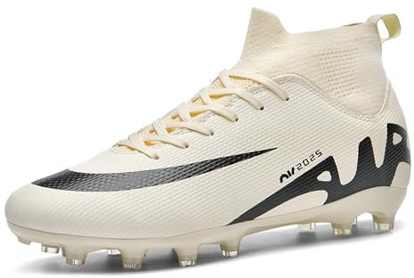 Zapatos de fútbol para Hombre, Profesionales, Unisex, para Exteriores, para niños, con Banda Alta, adecuadas para césped Artificial, Zapatos de competición, Beige AG, 38 EU