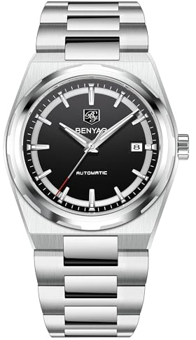 BENYAR Business Herrenuhr Wasserdicht Simulation Automatikuhr Edelstahl Sportmaschinen Uhr Automatik Kalender (Silver Black)