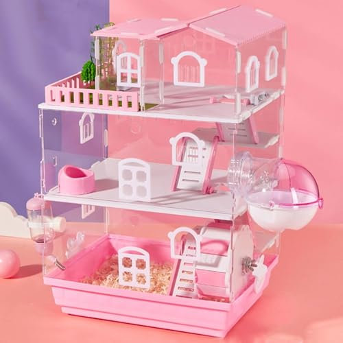 Cages et habitats pour Hamsters, Cage pour Cochon d'Inde intérieure et extérieure avec Bouilloire, Bol de Nourriture, Deux Couches, Trois Couches en Option, Cage pour Hamster, Rose, 3 Couche