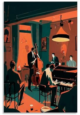 Jazz-Musik-Poster, Vintage-Poster, Leinwand, Wandkunst, Dekor, Gemälde für Zuhause, Wohnzimmer, Schlafzimmer, 30 x 45 cm, ungerahmter Stil