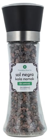PLANETA HUERTO | Molinillo de Sal Negra ECO 200g – Sal Gema Kala Namak, Ideal para Cocina Vegana y Gourmet, Sabor Único con Toques de Azufre