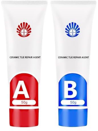 2 Pezzi Kit Riparazione Piastrelle,Ripara Piastrelle,Riparazione Piastrelle,Ripara Ceramica Lavandino,Kit Smalto Vasca da Bagno,Riparazione Piatto Doccia Resina,A+B,Bianco(50g+50g)
