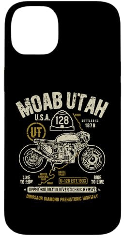 Carcasa para iPhone 14 Plus Moab Utah Route U-128 Colorado River Retro diseño de motocicleta