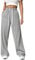 PINSPARK Jogginghose Damen Sporthose Lang Baggy Traininghose High Waist Freizeithose Lockere Sweatpants mit Elastischem Bund Weites Gerades Bein Yoga Gym Hose Laufhosen Hellgrau L