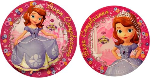 Disney Princesse Sofia (Sofia The First) 8 assiettes en papier 23 cm + 8 assiettes en papier 20 cm pour fête d'anniversaire