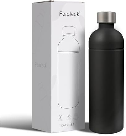 Parateck Bouteille de Soda en Acier Inoxydable 304 Compatible avec Sodastream Terra, Fizzi, Art, 1 l, sans BPA, Passe au Lave-Vaisselle (Noir)