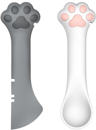 Landrain 2 Stück Katzen Katzenfutter Löffel, Cat Treats Spoon, Langer Griff Katzenlöffel für Nassfutter