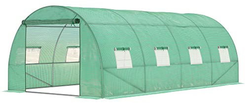Outsunny Serre en Film Plastique d'environ 6 x 3 x 2 m avec 8 fenêtres, Porte à enroulement, parois latérales enroulables, Tunnel en Film Plastique résistant aux UV, Maison de tomates résistante à