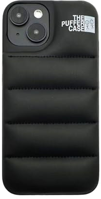 GINZER Puffer Phone Cases Compatible with iPhone 16, Cute Luxury Down Soft Touch Jacket 3D Protective Case, black Shockproof Anti-drop Protective Case with Soft Anti-Scratch Microfiber Lining