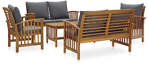 Utiny 5-TLG. Garten-Lounge-Set Gartenset Sitzmöbel Sitzgruppe Gartenbank Beistelltisch Gartengarnitur mit Auflagen Massivholz Akazie Grau Type 1