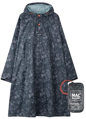 Mac in a Sac Festival Poncho - Packable Waterproof Cape - Unisex - Highly Breathable (8,000gsm) - Adjustable Snap Sides - Graphite Etch