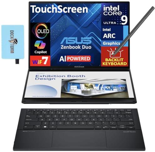 ASUS Zenbook Duo ux8406 Ordinateur portable 2 en 1 alimenté par l'IA Écran tactile OLED 3K 120 Hz (Intel Ultra 9-285H, 32 Go LPDDR5X, SSD PCIe 2 To, stylo actif, KB rétroéclairé, Win 11 Pro) avec
