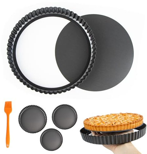 xtemtoamz Stampo Crostata con Fondo Amovibile 3 Pezzi e Pennello Silicone, Stampo per Crostata in Acciaio Carbon Steel, Antiaderenti Forme stampo Crostata Per la Cottura di Dolci, 22/23/24 cm