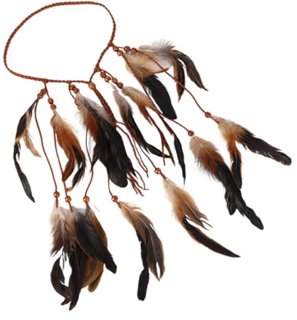 Serre-tête bohème à plumes artificielles - Accessoire de cheveux hippie tribal - Accessoire de cheveux pour femme - Accessoire de cheveux pour photo, bal masqué - Marron