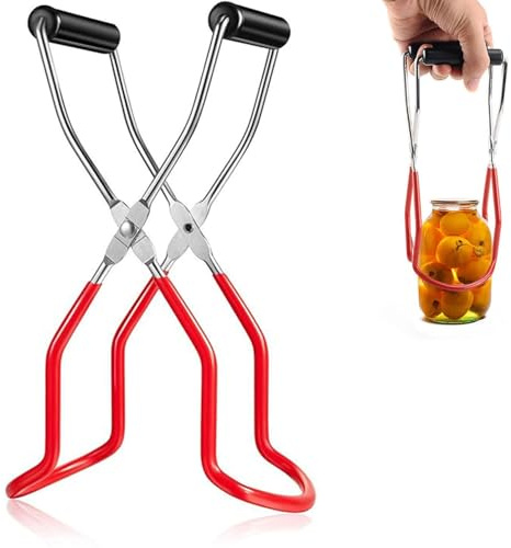 QiMan Einmachglas Heber, Glasheber Zange mit Rutschfestem Griff, Glaszange zum Einkochen, Einkochzange Verbrühschutzclip,Einkochen Heber für Glasdurchmesser bis 18 cm（Rot）
