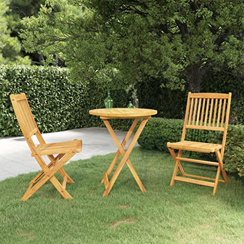 Yunovire 3-TLG. Garten-Essgruppe Klappbar Massivholz Akazie, Ø 60cm Tisch & 2 Stühle, Geöltes Holz für Balkon, Terrasse, Außenbereich, Platzsparendes Outdoor Patio Dining Set