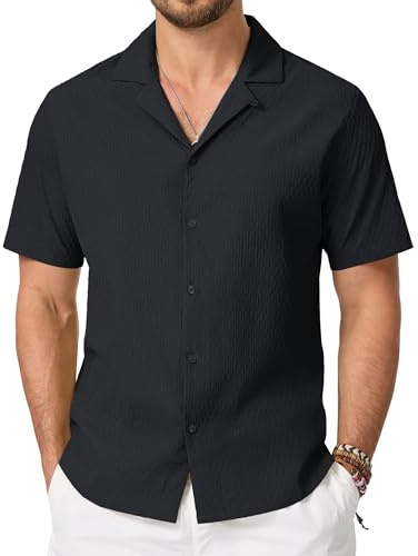 Cavva Men's Shirts Cuban Guayabera Short Sleeve Button Down Textured Shirt | Classic guayabera design,button down short sleeve,breathable textured cuban shirts,perfect for beach or summer holiday party