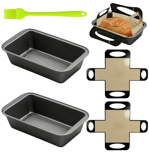 Loaf Tins for Baking, 5Pcs Bread Tins for Baking Set, 27.5 x 15 x 6 cm Nonstick Loaf Bread Tin with 2 Reusable Liners Set and a Brush for Ovens Air Fryer Cakes Loaves Toast