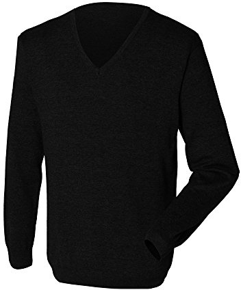 Henbury Mens 12 Gauge Fine Knit V-Neck Jumper/Sweatshirt (L) (Black)