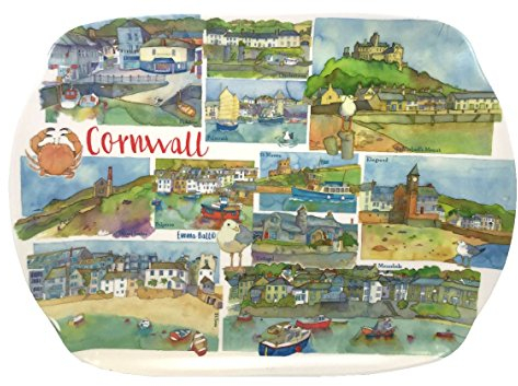 B.e Cornwall – Emma Ball Bunte Melamin Tablett/Picknick Platte – 35 cm – Cornwall Souvenir und Geschenk