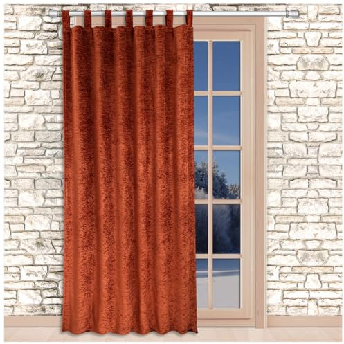 SeGaTeX home fashion Thermo Chenille Flóki Schlaufenschal Terra mit 7 Stck. Schlaufen Thermo-Wärmevorhang Deko-Schal 180 x 130 cm