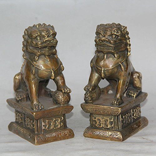 YUNHAO Ein Paar chinesische tibetische Bronze-Statue Foo Dogs Beast Löwen