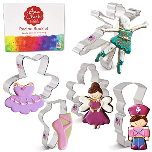 Nutcracker Ballet Cookie Cutters 5-Pc. Set Made in USA by Ann Clark, Nutcracker, Sugar Plum Fairy, Tutu, Ballerina, Ballet Slipper